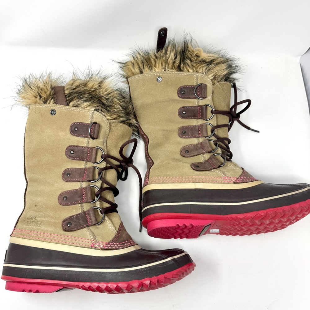 SOREL Joan of Arctic Faux Fur Winter Boots Tan and Pink - Picture 5 of 15